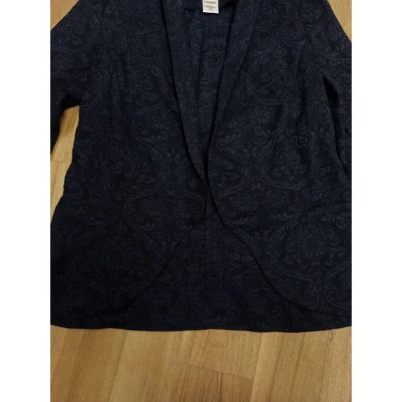 BAR III Womens Size S Dark Blue Damask Print Suit Jacket Blazer Work Office - Picture 3 of 4